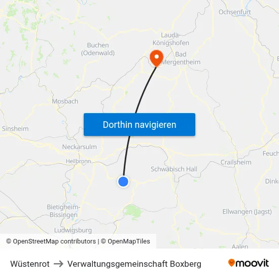 Wüstenrot to Verwaltungsgemeinschaft Boxberg map