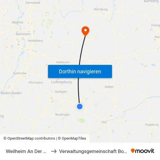 Weilheim An Der Teck to Verwaltungsgemeinschaft Boxberg map
