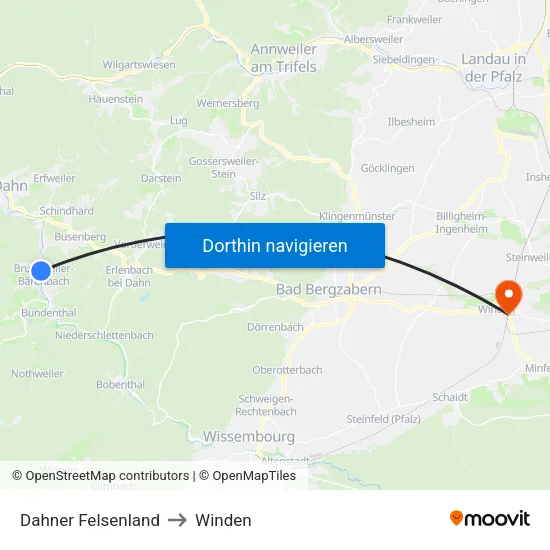 Dahner Felsenland to Winden map