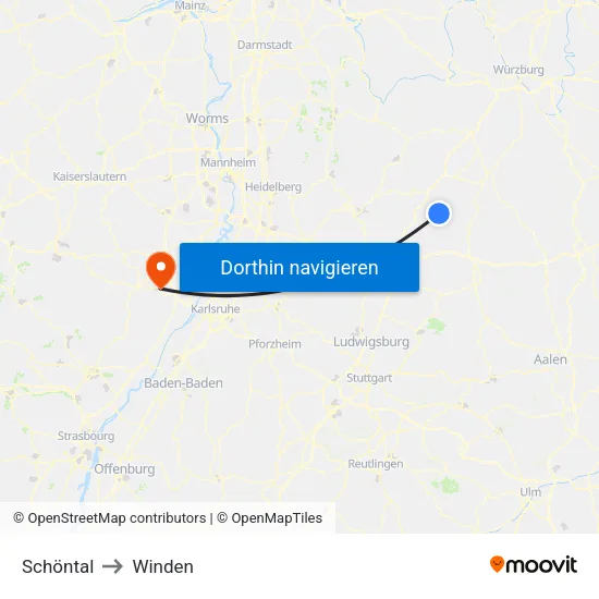 Schöntal to Winden map
