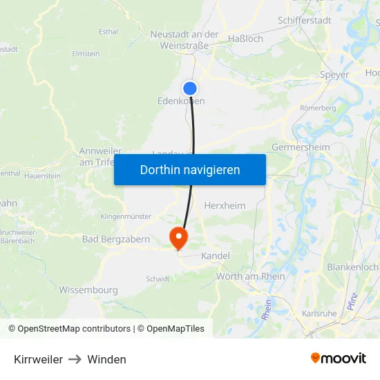 Kirrweiler to Winden map
