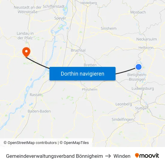 Gemeindeverwaltungsverband Bönnigheim to Winden map