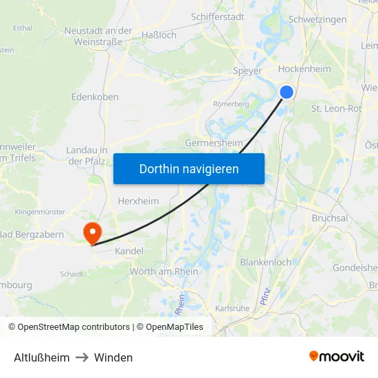 Altlußheim to Winden map