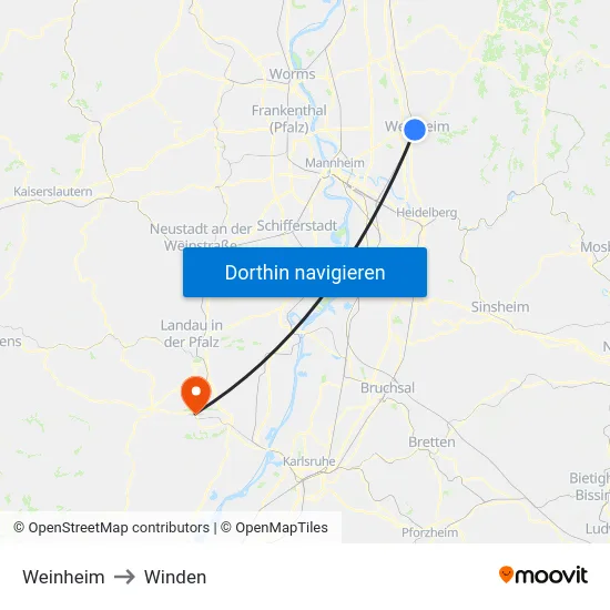 Weinheim to Winden map