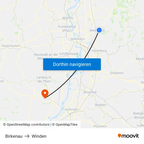 Birkenau to Winden map