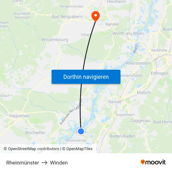 Rheinmünster to Winden map