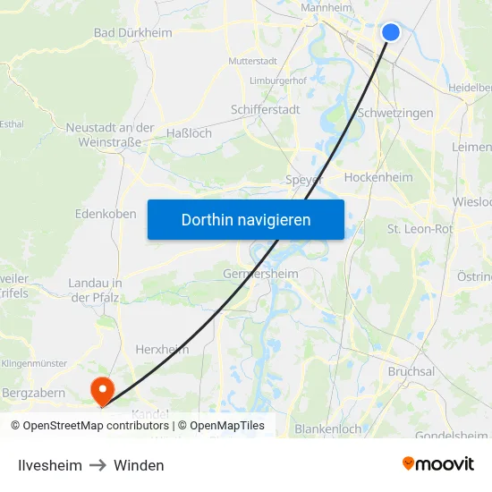 Ilvesheim to Winden map