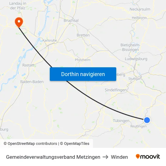 Gemeindeverwaltungsverband Metzingen to Winden map