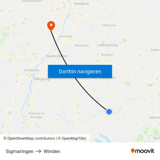 Sigmaringen to Winden map