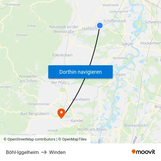 Böhl-Iggelheim to Winden map