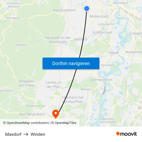 Maxdorf to Winden map