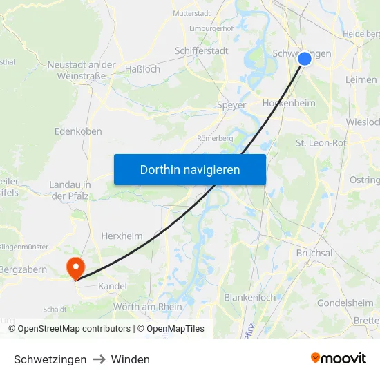 Schwetzingen to Winden map
