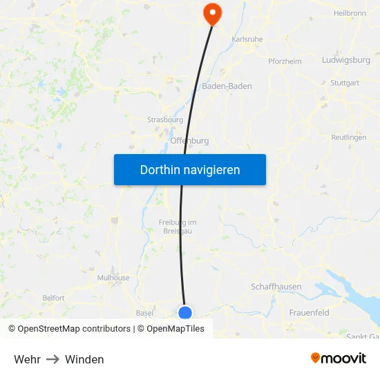 Wehr to Winden map