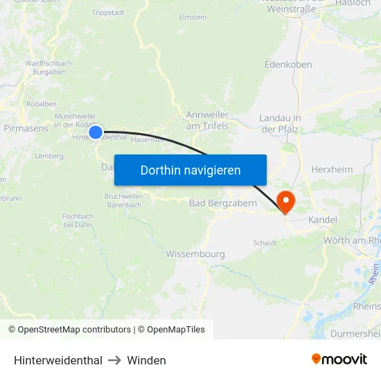 Hinterweidenthal to Winden map