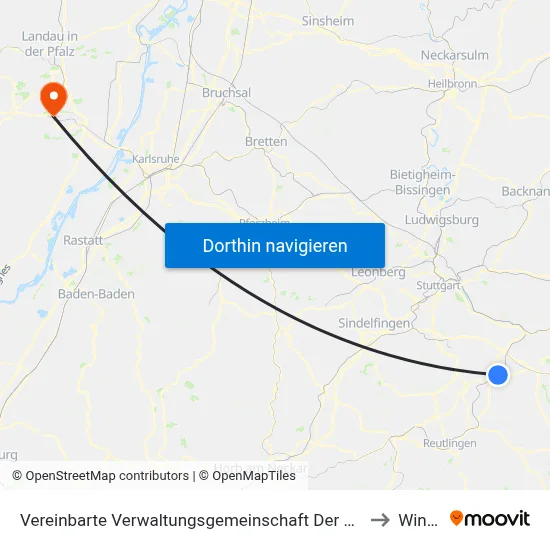 Vereinbarte Verwaltungsgemeinschaft Der Stadt Nürtingen to Winden map