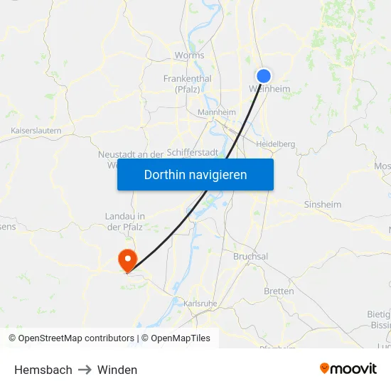 Hemsbach to Winden map