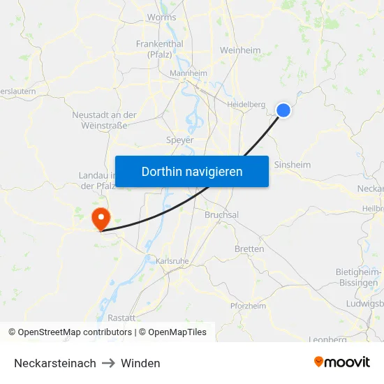 Neckarsteinach to Winden map
