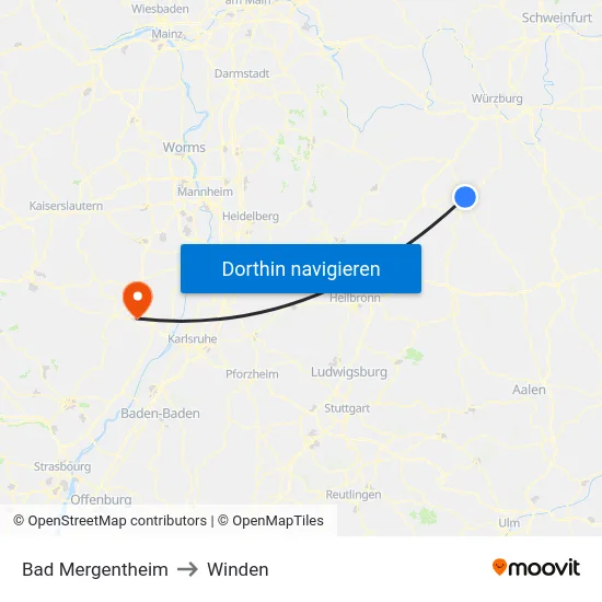 Bad Mergentheim to Winden map