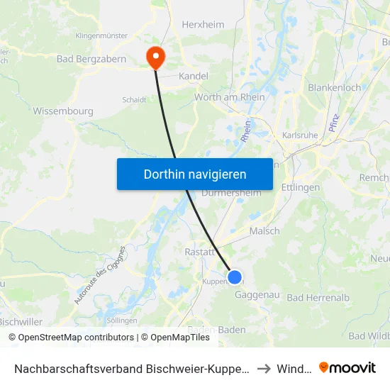 Nachbarschaftsverband Bischweier-Kuppenheim to Winden map