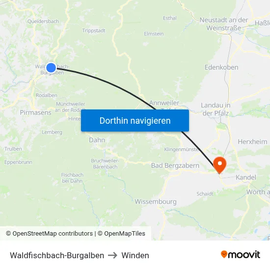 Waldfischbach-Burgalben to Winden map