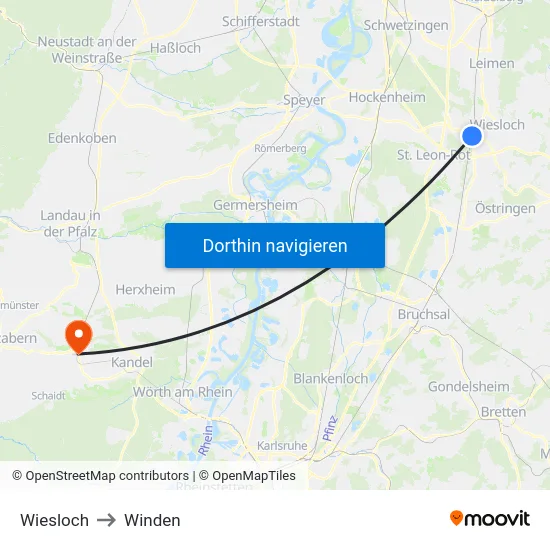 Wiesloch to Winden map