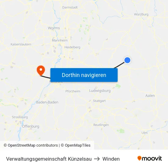 Verwaltungsgemeinschaft Künzelsau to Winden map