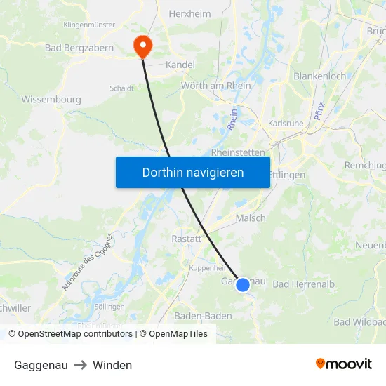 Gaggenau to Winden map