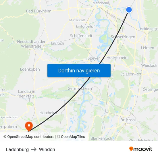 Ladenburg to Winden map