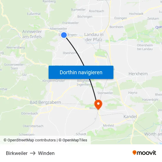 Birkweiler to Winden map