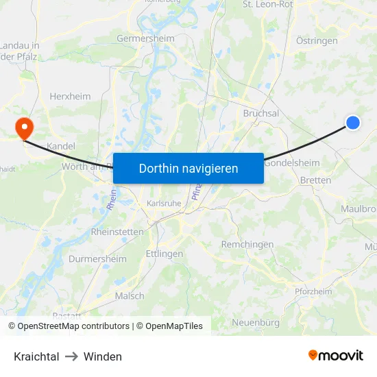 Kraichtal to Winden map