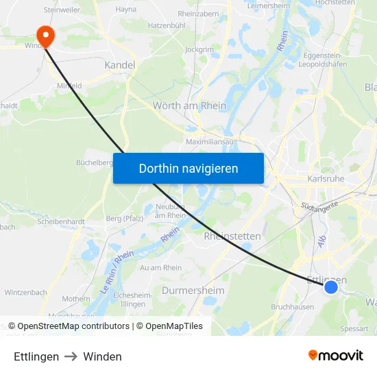 Ettlingen to Winden map