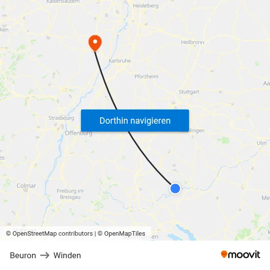 Beuron to Winden map
