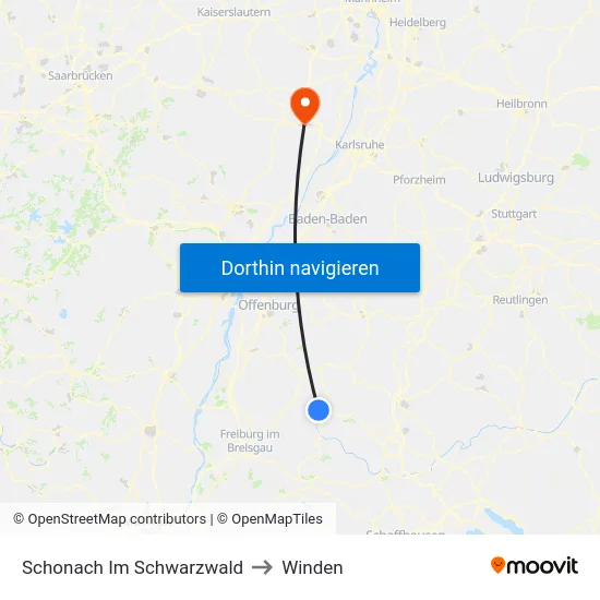 Schonach Im Schwarzwald to Winden map