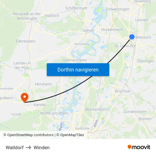 Walldorf to Winden map