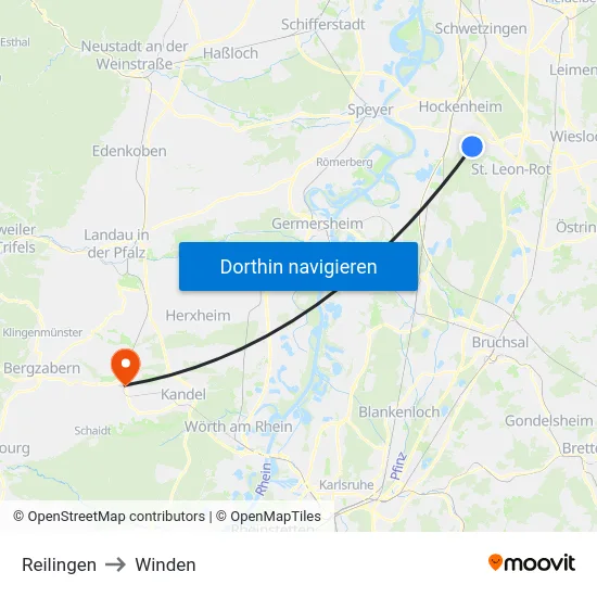 Reilingen to Winden map