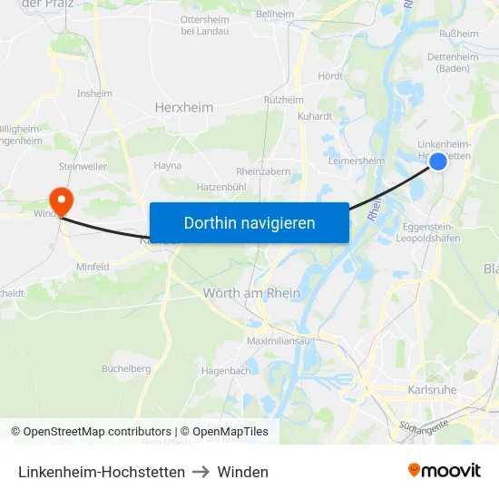 Linkenheim-Hochstetten to Winden map