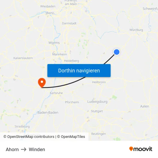 Ahorn to Winden map
