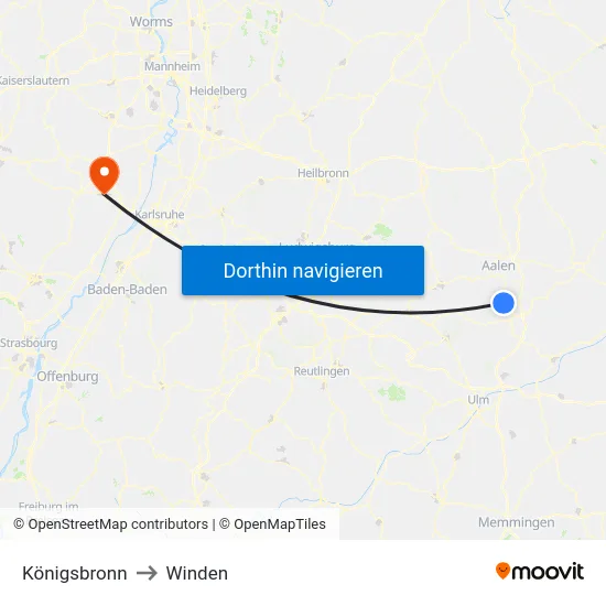 Königsbronn to Winden map