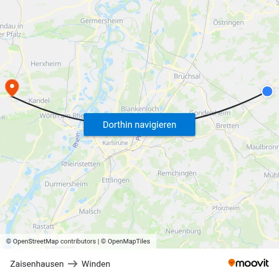 Zaisenhausen to Winden map