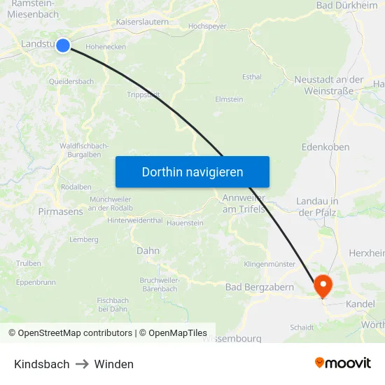 Kindsbach to Winden map