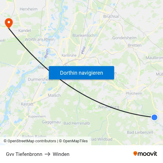 Gvv Tiefenbronn to Winden map