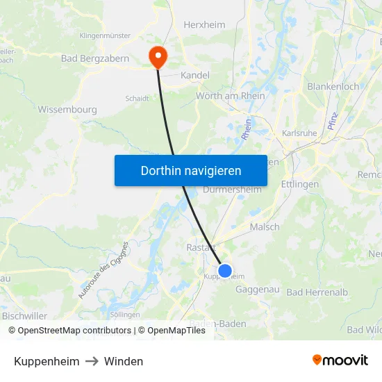 Kuppenheim to Winden map