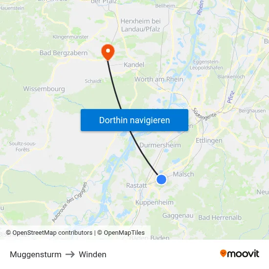 Muggensturm to Winden map