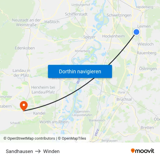 Sandhausen to Winden map