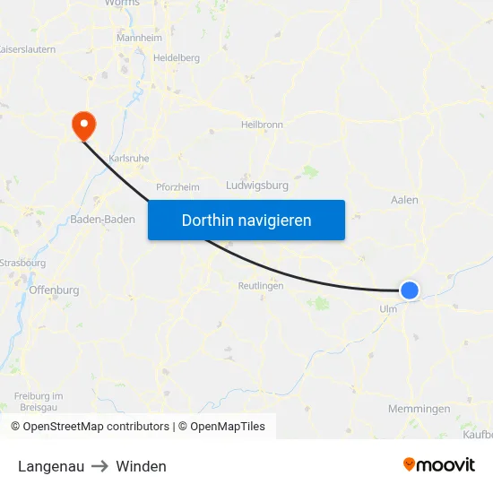 Langenau to Winden map