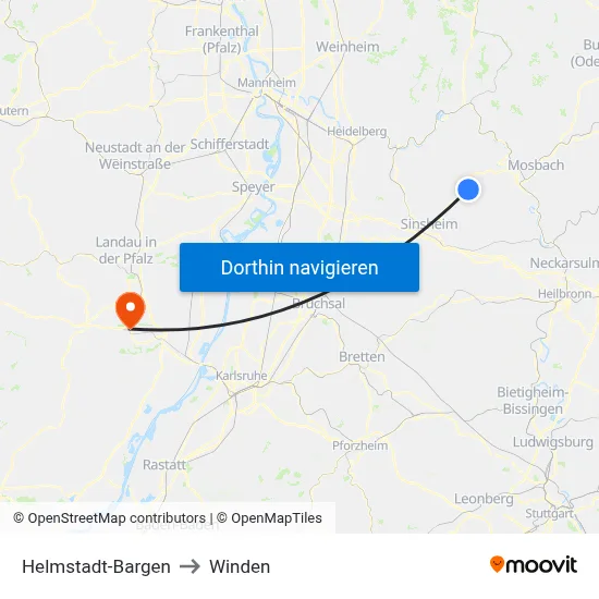 Helmstadt-Bargen to Winden map
