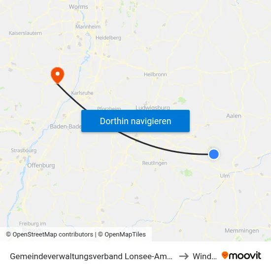 Gemeindeverwaltungsverband Lonsee-Amstetten to Winden map