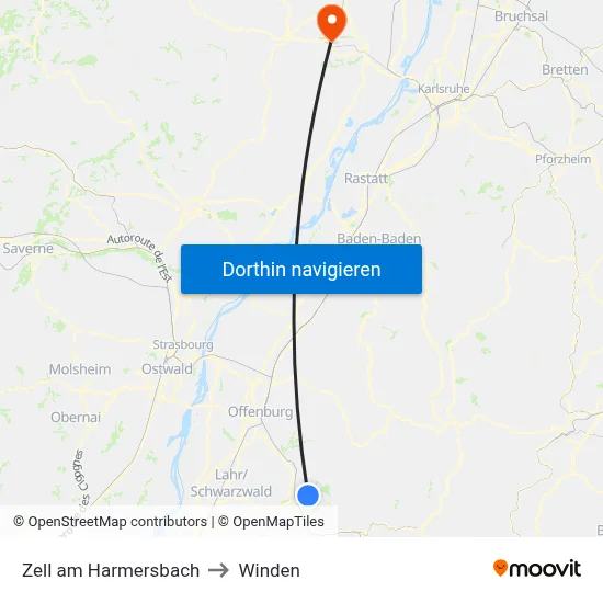 Zell am Harmersbach to Winden map
