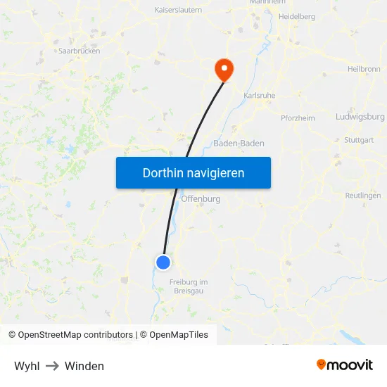 Wyhl to Winden map