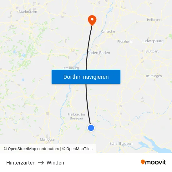 Hinterzarten to Winden map